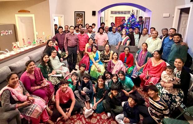 The fellowship gathered in a home at Christmas