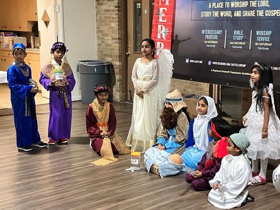 Children presenting the nativity at a Christmas programme