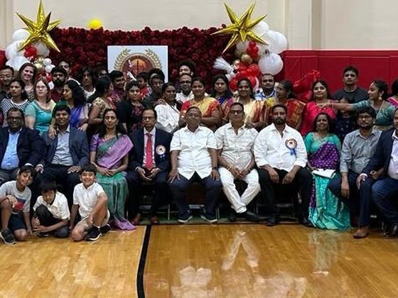 The whole fellowship together at an anniversary celebration